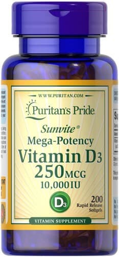 Puritan's Pride Vitamin D3 10,000 IU 200 рідких капсул