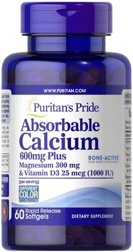 Puritan's Pride Absorbable Calcium 600 mg plus Magnesium 300 mg & Vitamin D 1,000 IU 60 рідких капсу