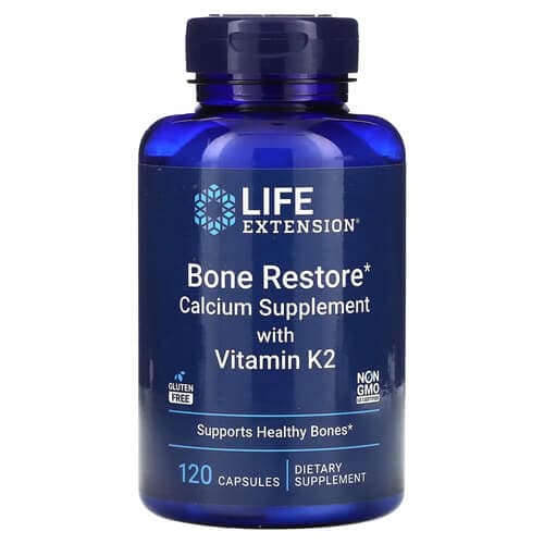 Life Extension Bone Restore Calcium Supplement with Vitamin K2 120 Capsules