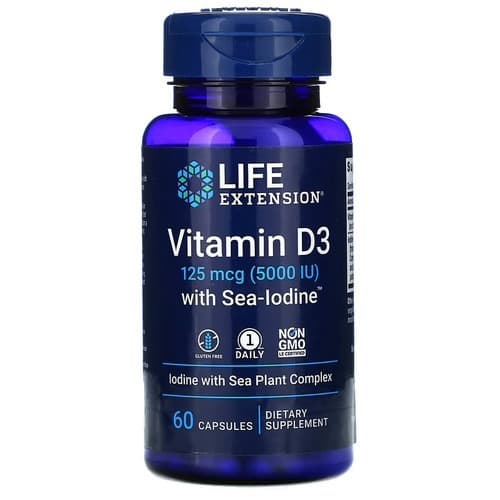 Life Extension Vitamin D3 with Sea-Iodine 5,000 IU 60 Capsules