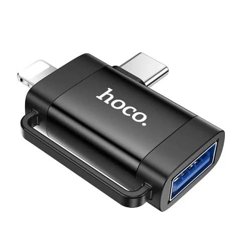 Переходник Hoco UA31F Lightning/Type-C (папа) - USB (мама) OTG 2-in-1 adapter Black