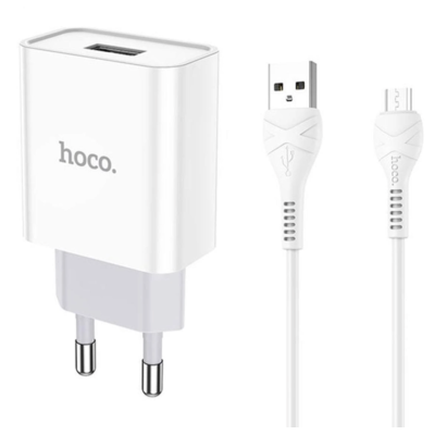 Мережевий зарядний пристрій Hoco C81A USB 2.1A microUSB 1m White