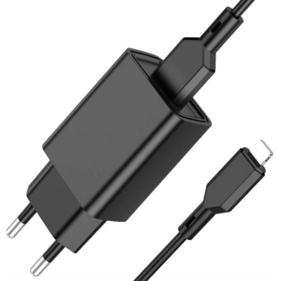 Мережевий зарядний пристрій Borofone BA68AL Glacier 1xUSB-A, 2.1A + Lightning Black
