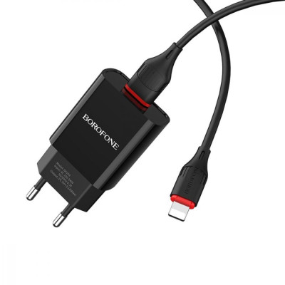 Мережевий зарядний пристрій Borofone BA20A Sharp Single Lightning Black