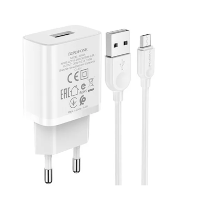 Мережевий зарядний пристрій Borofone BA52A Gamble + micro USB Cable White