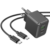 Мережевий зарядний пристрій Hoco CS14A 1USB/1USB-C PD20W + QC3.0 + Кабель Type-C to Type-C Black