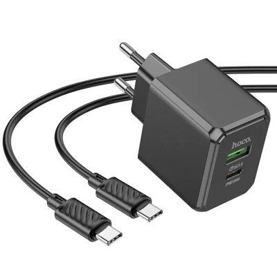 Мережевий зарядний пристрій Hoco CS14A 1USB/1USB-C PD20W + QC3.0 + Кабель Type-C to Type-C Black