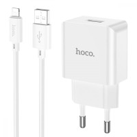 Мережевий зарядний пристрій Hoco C106A Leisure + Lightning White