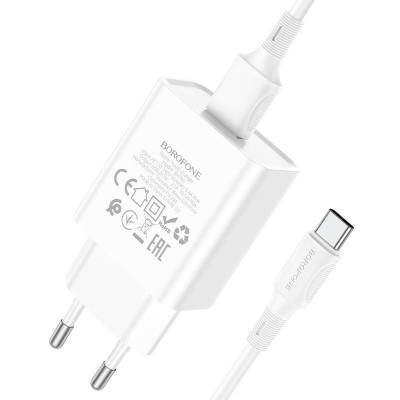 Мережевий зарядний пристрій Borofone BA74A Aspirer + USB-C White