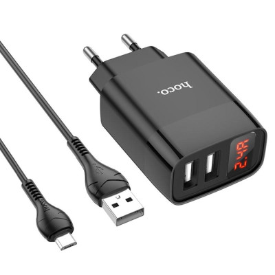 Мережевий зарядний пристрій Hoco C86A Illustrious + MicroUSB Black