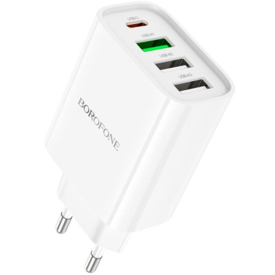 Мережевий зарядний пристрій Borofone BA79A Clever 1xUSB-C 3xUSB-A PD20W QC3.0 18W White