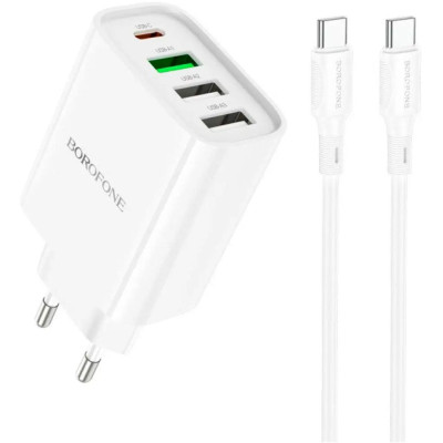 Мережевий зарядний пристрій Borofone BA79A PD20W QC3.0 18W Type-C to Type-C cable White