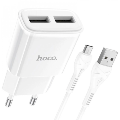 Мережевий зарядний пристрій Hoco C88A Star round dual port + MicroUSB White
