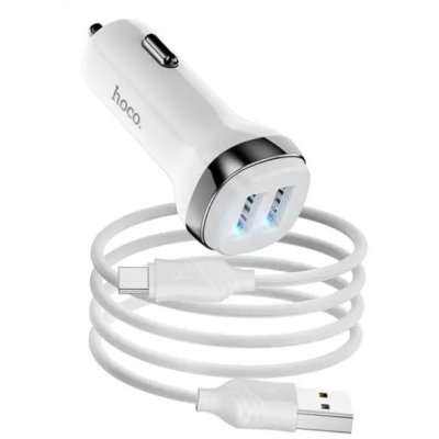 Автомобільний зарядний пристрій Hoco Z40 (2USB/2.4A) + USB - Type-C White