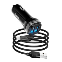 Автомобільний зарядний пристрій Hoco Z40 (2USB/2.4A) + USB - MicroUSB Black