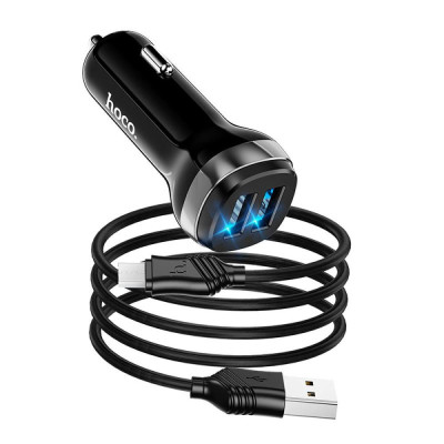 Автомобільний зарядний пристрій Hoco Z40 (2USB/2.4A) + USB - MicroUSB Black