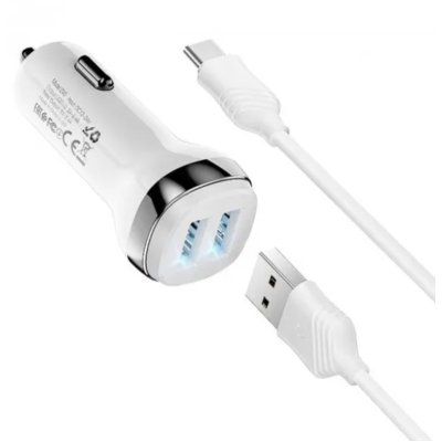 Автомобільний зарядний пристрій Hoco Z40 (2USB/2.4A) + USB - MicroUSB White