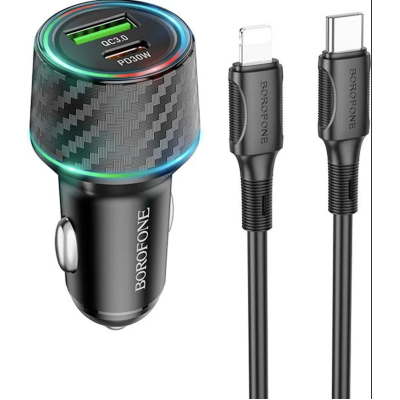 Автомобільний зарядний пристрій Borofone BZ21 Type-C/Lightning Black