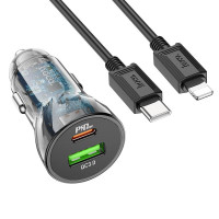 Автомобільний зарядний пристрій HOCO Z47A (1USB/1Type-C) + Type-C/Lightning Black