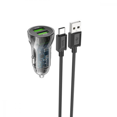 Автомобільний зарядний пристрій Hoco Z47  (2USB/20W) + USB - Type-C  Black