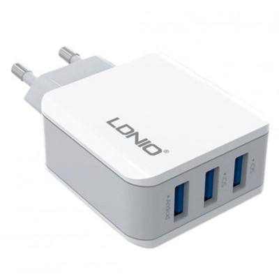 Мережевий зарядний пристрый USB  Ldnio 3.1A 3-Port A3301 White