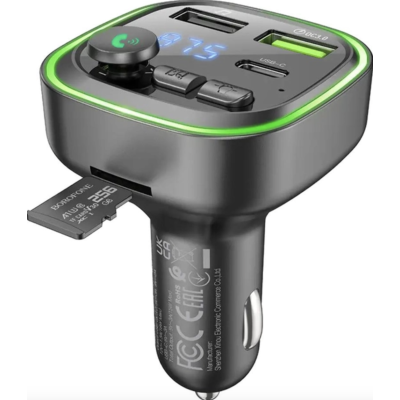 FM-модулятор BOROFONE BC48 Broad QC3.0 / 2xUSB / 1xType-C 18W / bluetooth Black