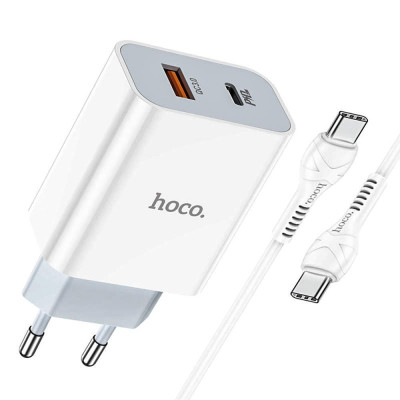 Мережевий зарядний пристрій Hoco C97A QC3.0 PD20W 3A з кабелем Type-C - Type-C White