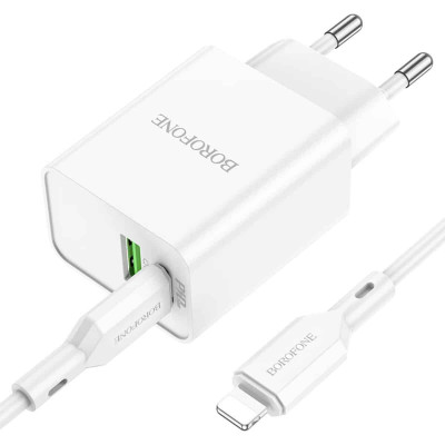 Мережевий зарядний пристрій Borofone BA69A + Type-C to Lightning White