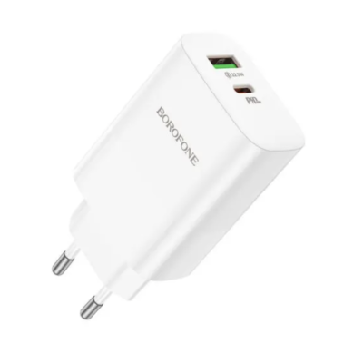 Мережевий зарядний пристрій Borofone BN10 PD65W / QC3.0 Type-C to Type-C, White