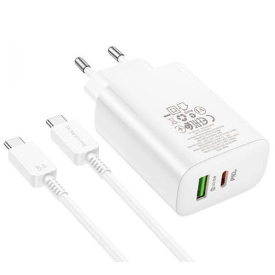 Мережевий зарядний пристрій Borofone BN10 PD65W / QC3.0 Type-C to Type-C, White