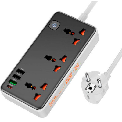 Мережевий фільтр-подовжувач HOCO AC7A, 3 розетки, 1xUSB-C, 3xUSB, 17W 1.5m Black