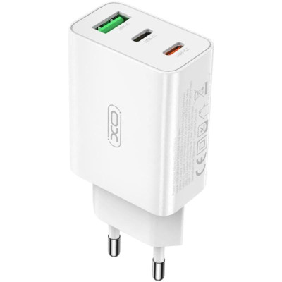 Мережевий зарядний пристрій XO L101 1USB + 2Type-C (PD20W/PD18W/QC18W) White