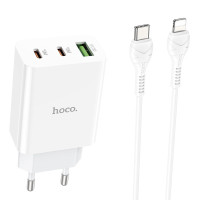 Мережевий зарядний пристрій СЗУ HOCO C99A PD20W+ QC3.0 (1USB/2Type-C/3A) Type-C - Lightning White