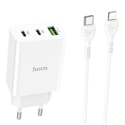 Мережевий зарядний пристрій HOCO C99A PD20W+ QC3.0 (1USB/2Type-C/3A) Type-C - Lightning White