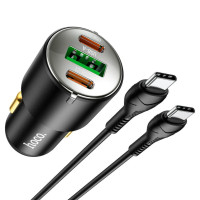 Автомобільний зарядний пристрій Hoco NZ6 PD45W+QC3.0 (2Type-C/1USB/3A) Type-C - Type-C Black