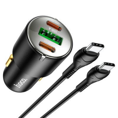 Автомобільний зарядний пристрій Hoco NZ6 PD45W+QC3.0 (2Type-C/1USB/3A) Type-C - Type-C Black