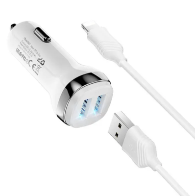 Автомобільний зарядний пристрій HOCO Z40 (2USB/2.4A) + USB - Lightning White