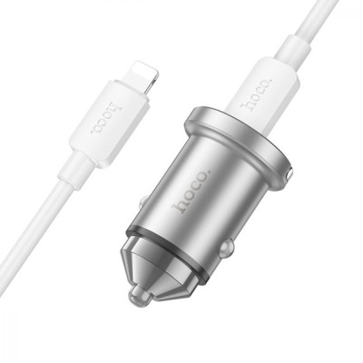 Автомобільний зарядний пристрій HOCO NZ10 1xUSB-C, 1xUSB-A, PD45W, QC3.0 Tpe-C-lightning Silver