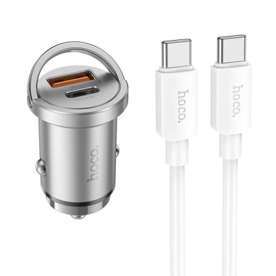 Автомобільний зарядний пристрій HOCO NZ10 1xUSB-C, 1xUSB-A, PD45W, QC3.0 tpe-c - tpe-c Silver