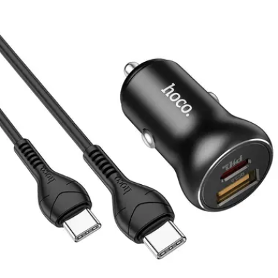 Автомобільний зарядний пристрій HOCO NZ5 Smooth road PD30W + QC3.0 + Type-C to Type-C, Black