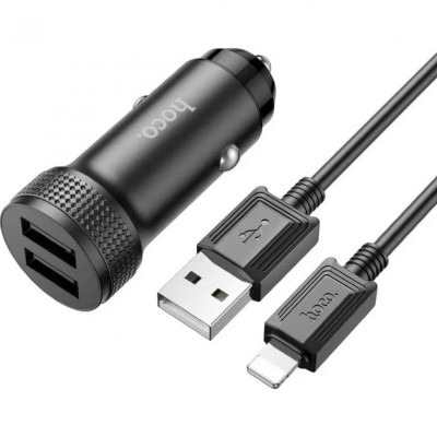 Автомобільний зарядний пристрій Hoco Z49 Dualport QC3.0 18W + Lightning Black