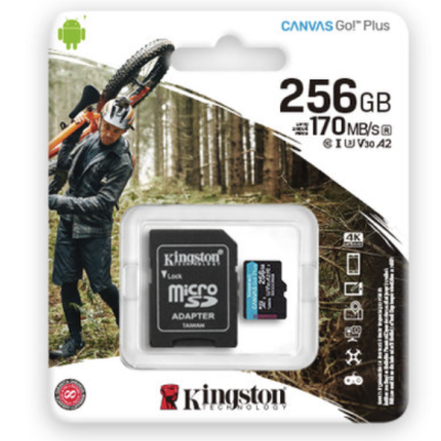 Карта памяті microSDXC (UHS-1 U3) Kingston Canvas Go Plus 256Gb class 10 A2 V30 (R170MB/s, W90MB/s)
