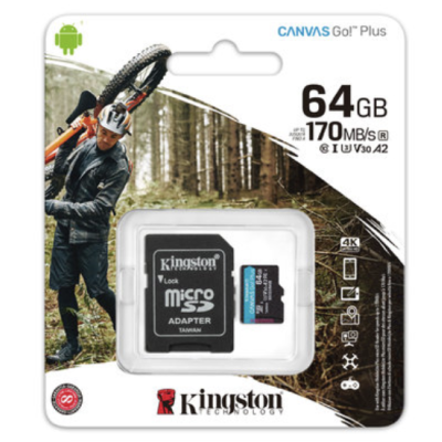 Карта памяті microSDXC (UHS-1 U3) Kingston Canvas Go Plus 64Gb class 10 A2 V30 (R170MB/s, W70MB/s)