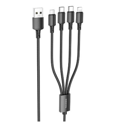 Кабель Borofone BX72 4in1 USB - Type-C/Type-C/MicroUSB/Lightning (2.4A/1м) Black