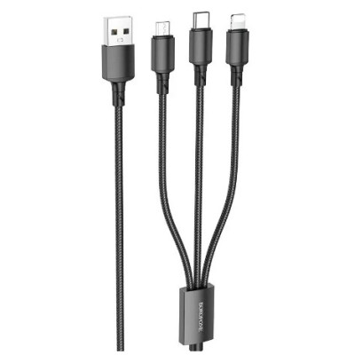 Кабель Borofone BX72 3in1 USB - Lightning + MicroUSB + Type-C (2.4A/1м) Black