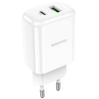 Мережевий зарядний пристрій Borofone N4 PD20W+QC3.0 (1USB/1Type-C/3A) White