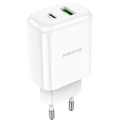 Мережевий зарядний пристрій Borofone N4 PD20W+QC3.0 (1USB/1Type-C/3A) White