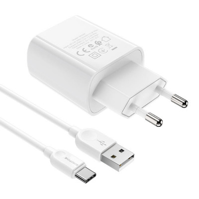Мережевий зарядний пристрій Borofone BA58A LCD Display, Cable Type-C, 2USB, 2.4A, White