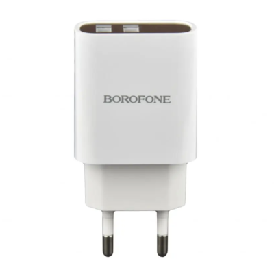 Мережевий зарядний пристрій Borofone BA58A LCD Display 2USB, 2.4A, White