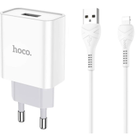 Мережевий зарядний пристрій Hoco C81A USB 2.1A Lightning 1m, White